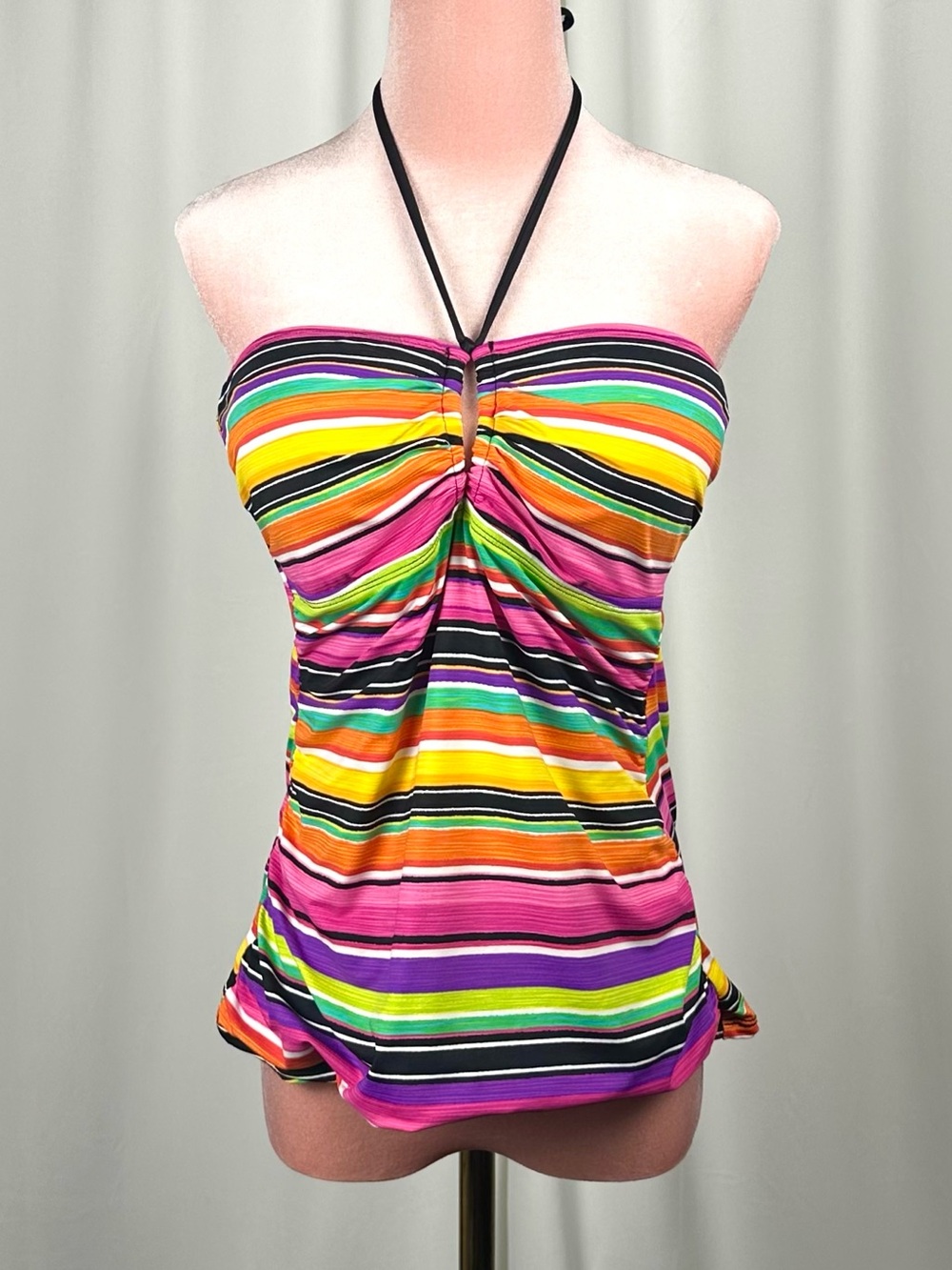 Lauren Ralph Lauren Rainbow Stripe Tankini Top Size 12 Y2K Halter Swimwear